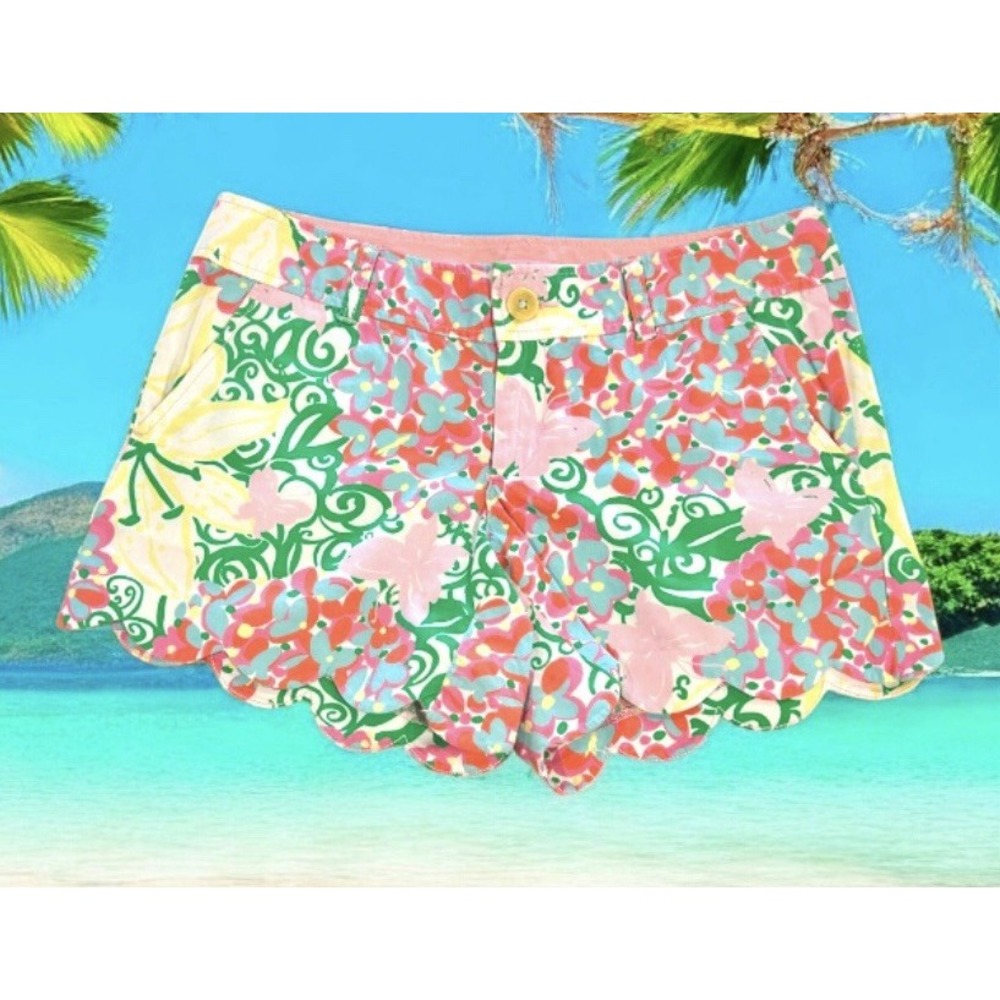 Lilly Pulitzer Buttercup Shorts Size 2 Scalloped Mariposa Preppy Small Vacation